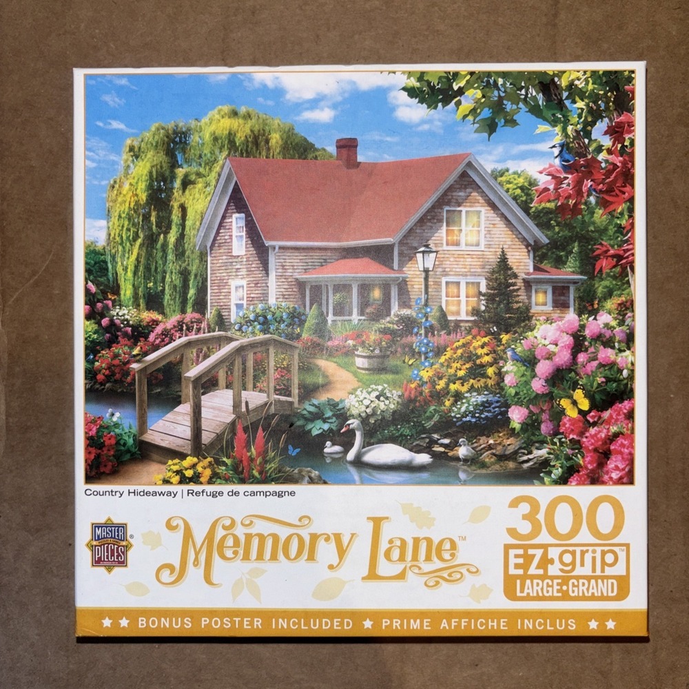 Memory Lane 300Piece EZ-Grip Puzzle Country Hideaway 24"x18" Bonus Poster Sealed